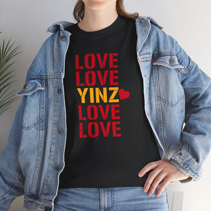 LOVE YINZ T-Shirt with Heart | Pittsburghese Yinzer Tee | PGH Pride Shirt | Black & Gold Love | Pittsburgh Gift
