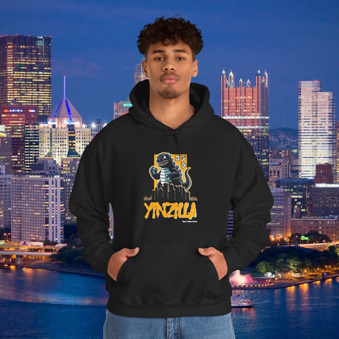 Yinzilla Pittsburgh Hoodie, Yinzer Monster Skyline Sweatshirt, Pittsburghese Hoodie, Steel City Lizard Monster Pullover