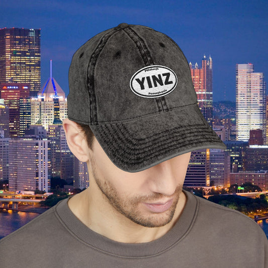 YINZ Vintage Baseball Cap Oval Embroidered Pittsburgh Hat | Distressed Dad Hat | Steel City Cap | Pittsburgh Pride Gift