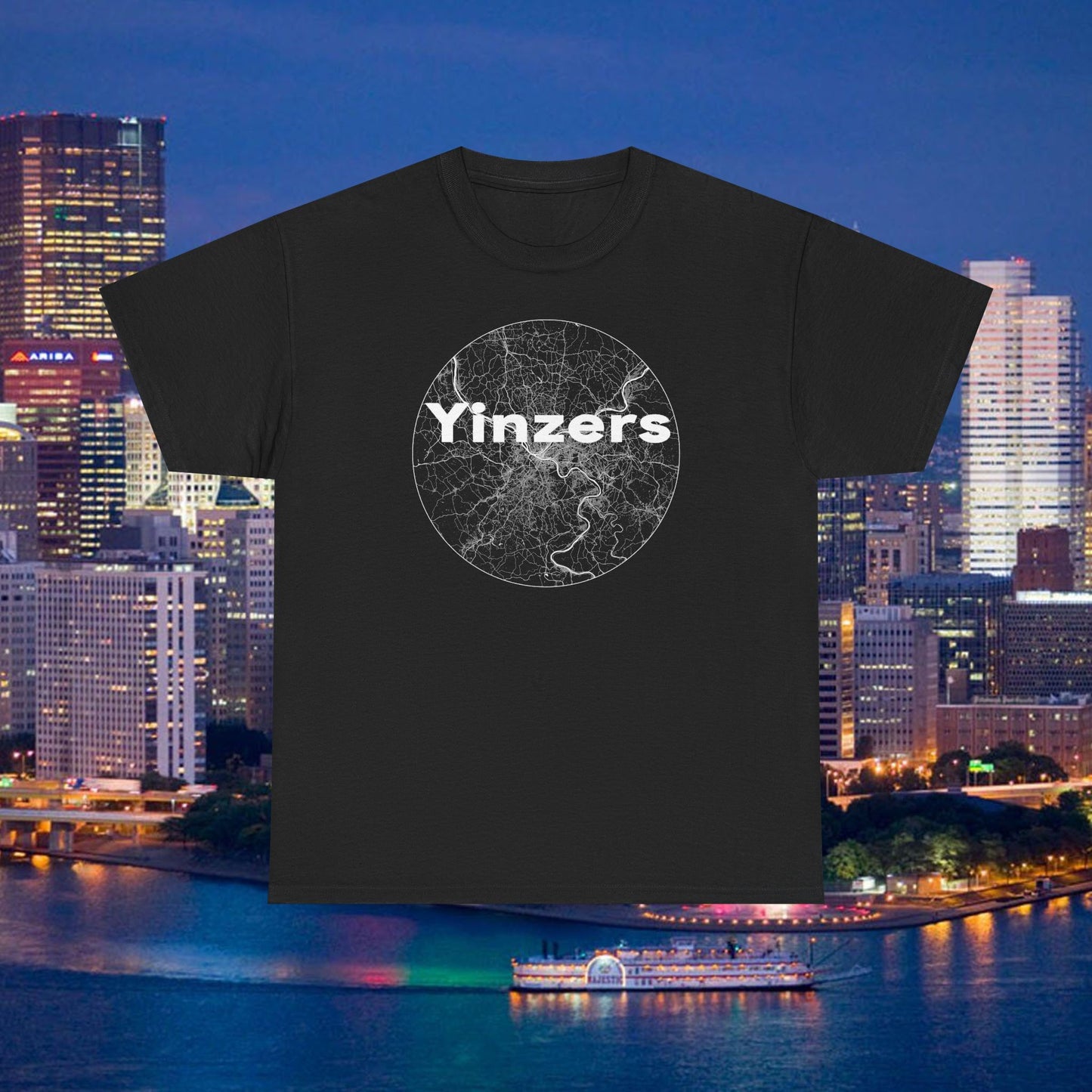Yinzers Pittsburgh Rivers Map T-Shirt | 3 Rivers Graphic Tee | Yinzer Pride PGH Shirt | Steel City Map Shirt