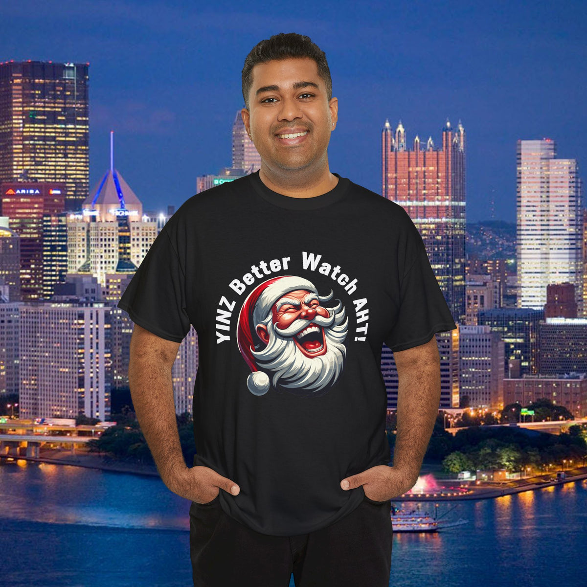 Yinz Better Watch Aht T-Shirt, Funny Pittsburgh Christmas Shirt, Santa Yinzer Tee, Pittsburghese Holiday Gift