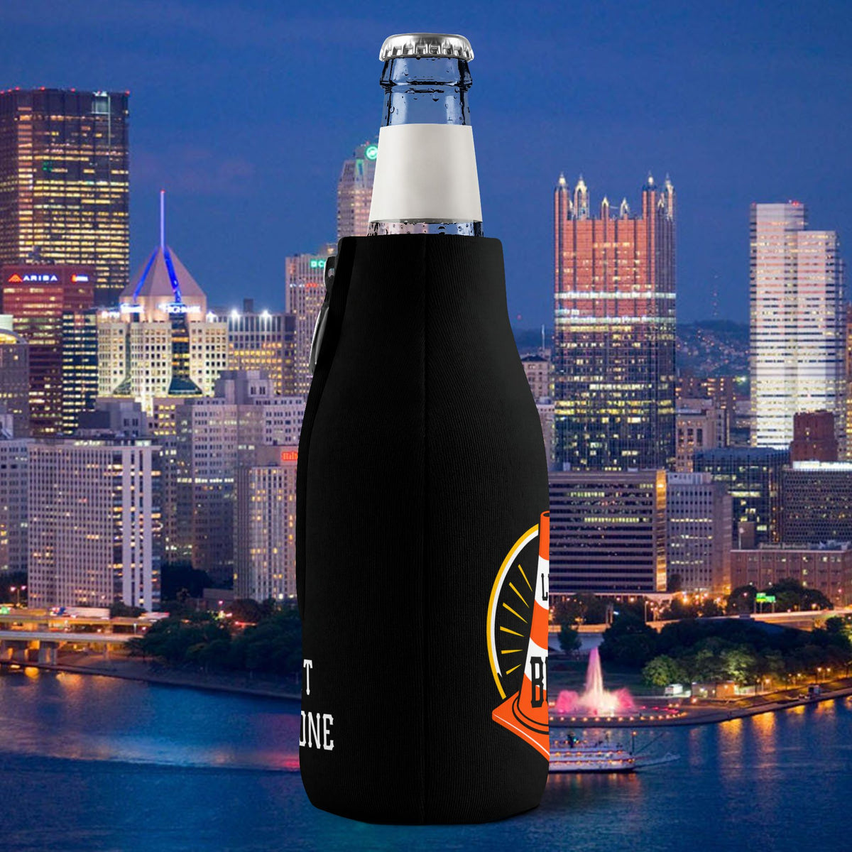 Hoist the Cone Bottle Coozie, Lets Go Bucs Zip-Up Holder, Pittsburgh Baseball Fan Gift, Funny Game Day Drink Sleeve