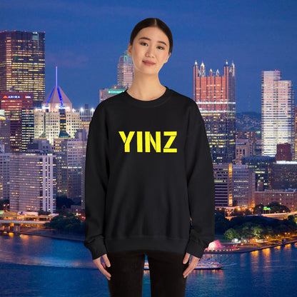 Black YINZ Embroidered Crewneck Sweatshirt, Pittsburghese Apparel, Gold Stitching, Steel City Gift, Unisex Cozy Sweater