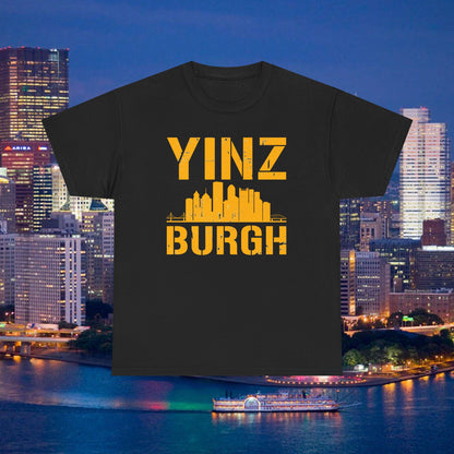 YINZ BURGH Pittsburgh Skyline T-Shirt | Steel City Yinzer Graphic Tee | PGH Downtown Outline Shirt