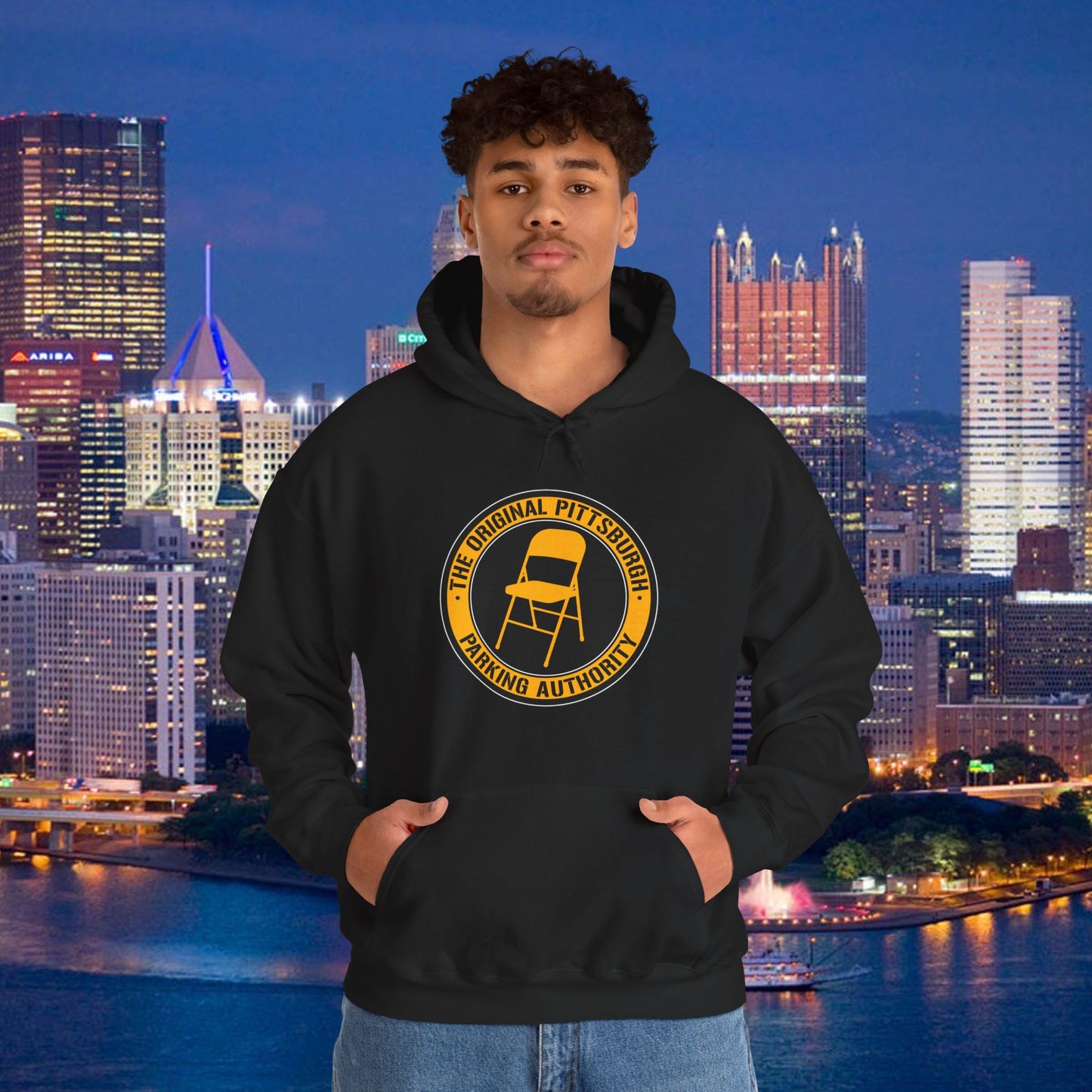 Pittsburgh Parking Chair Hoodie Original Pittsburgh Parking Authority Emblem | Funny Yinzer Pullover | Steel City Gift