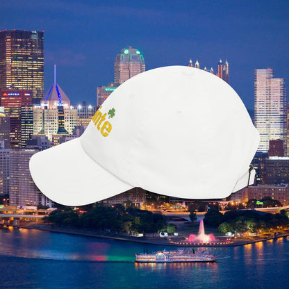 Slainte Shamrock Embroidered Dad Hat | Pittsburgh Yinzer Inspired Irish Cap | Black & Gold Style Baseball Hat | St Patricks Day Gift