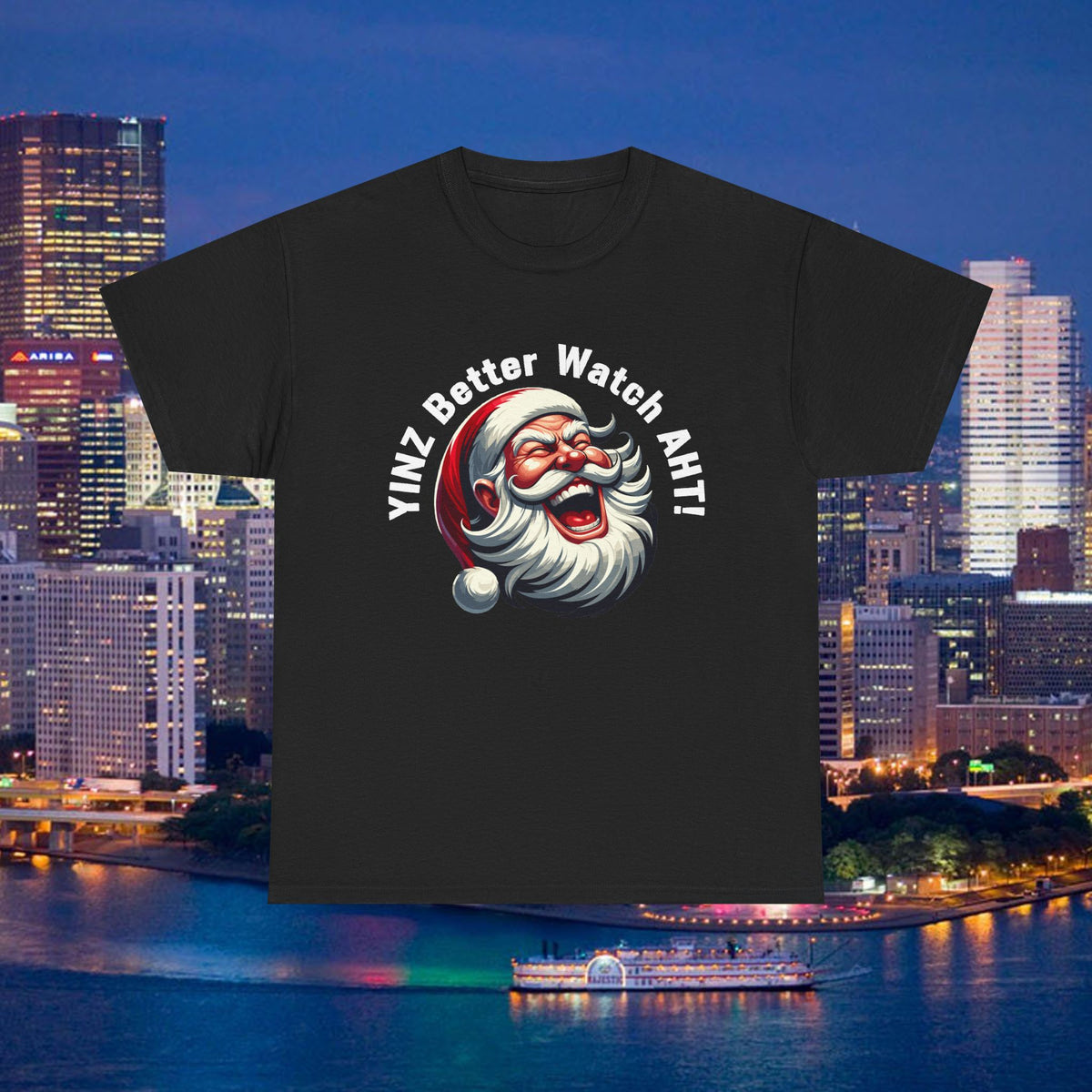 Yinz Better Watch Aht T-Shirt, Funny Pittsburgh Christmas Shirt, Santa Yinzer Tee, Pittsburghese Holiday Gift