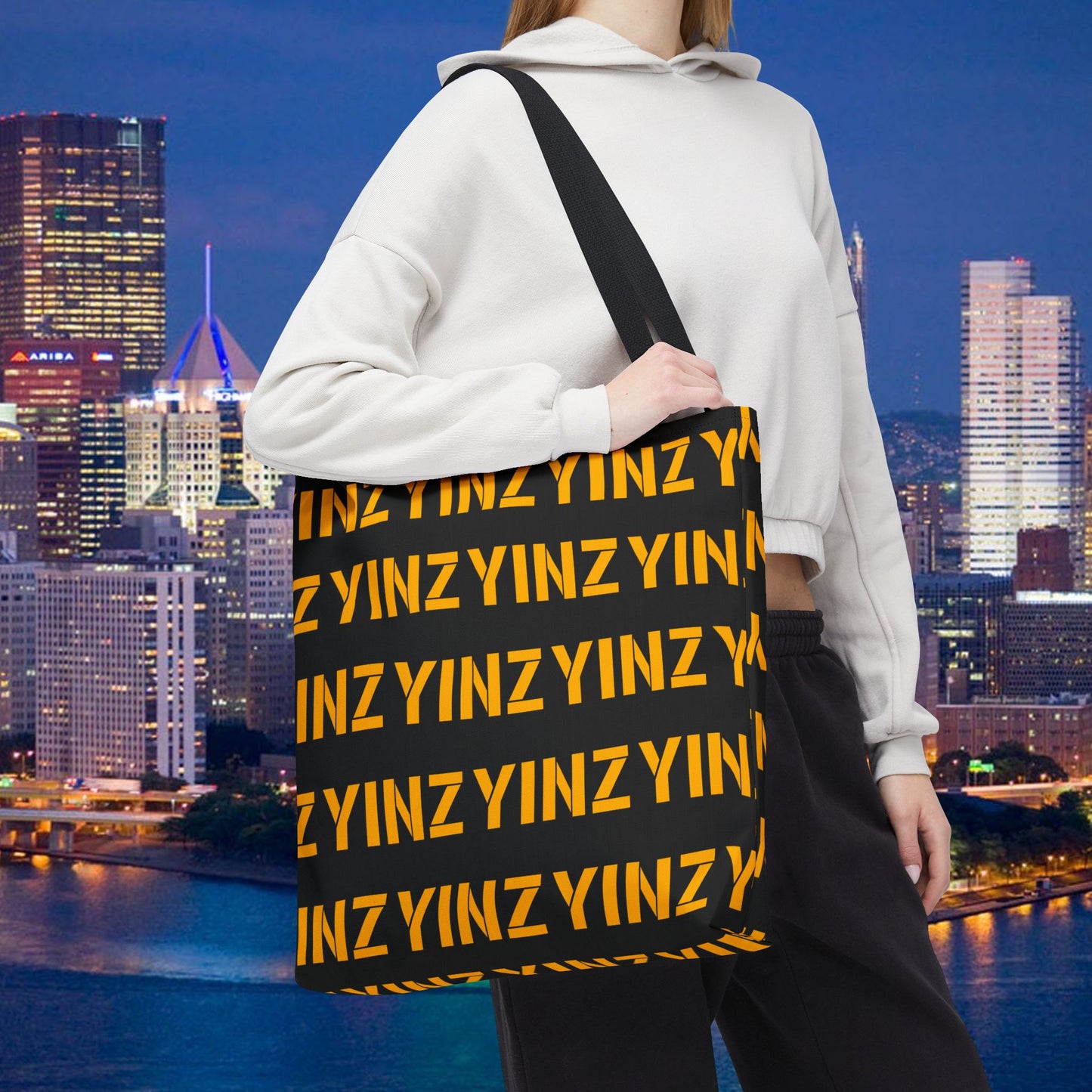 Yinz Pittsburgh Tote Bag 18x18 Canvas | Pittsburghese Pattern Shopper | Reusable Market Bag | Yinzer Gift | Steel City Bag