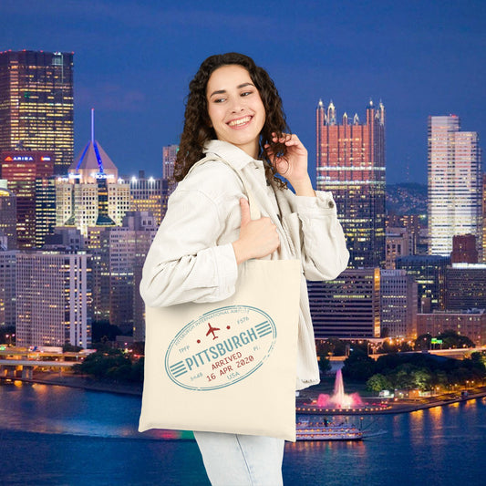Pittsburgh Airport Travel Stamp Tote Bag PIT Luggage Stamp Design | Pittsburgh Tote | Travel Gift | Steel City Souvenir Bag