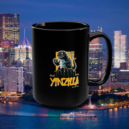 YINZILLA Coffee Mug 15oz | Pittsburgh Yinz Parody Godzilla Mug | Yinzer Funny PGH Gift | Black & Gold Humor Cup