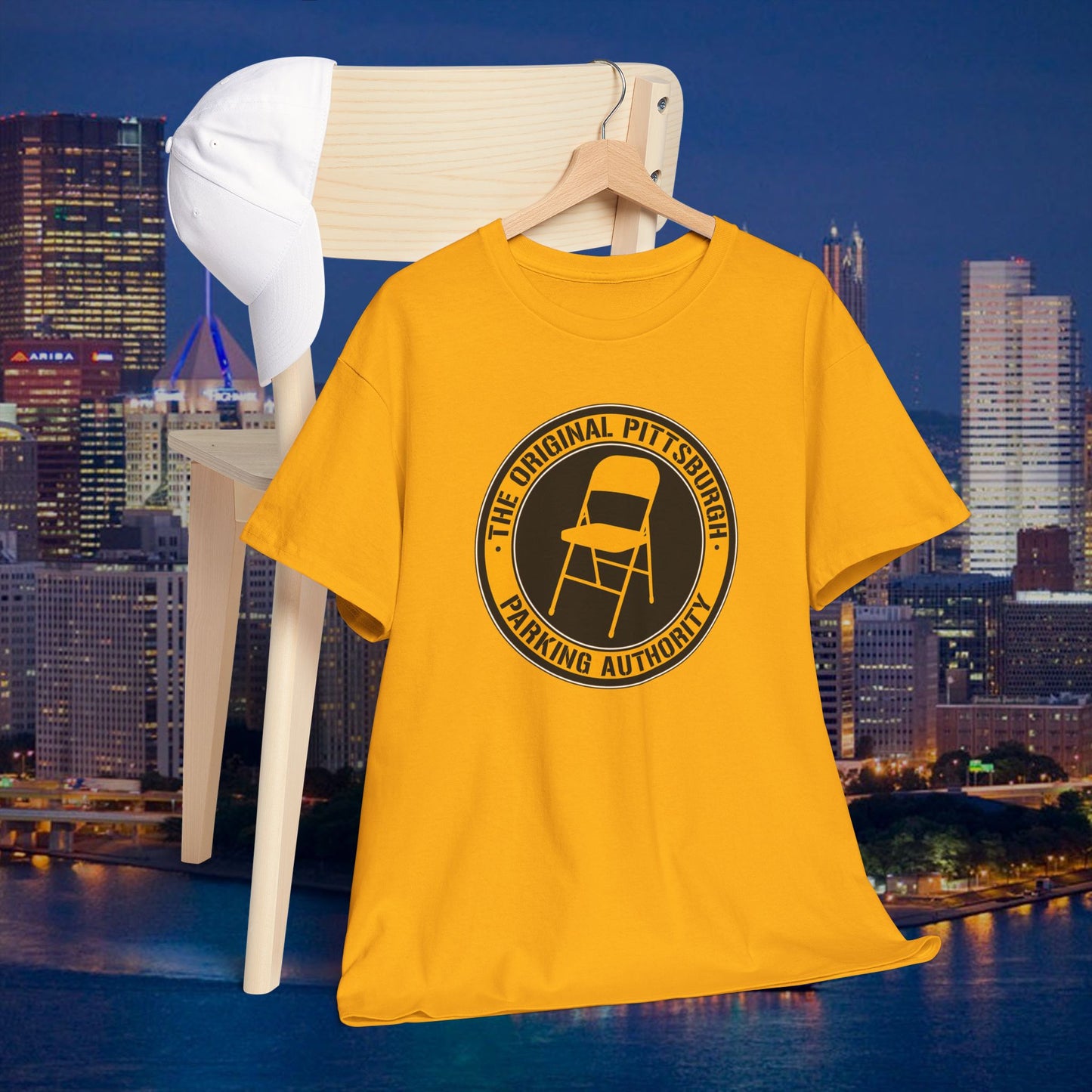 Original Pittsburgh Parking Authority T-Shirt | Folding Chair Parking Spot Saver | Pittsburgh Humor Jagoff Yinzer PGH Tee