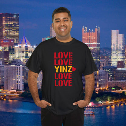 LOVE YINZ T-Shirt with Heart | Pittsburghese Yinzer Tee | PGH Pride Shirt | Black & Gold Love | Pittsburgh Gift