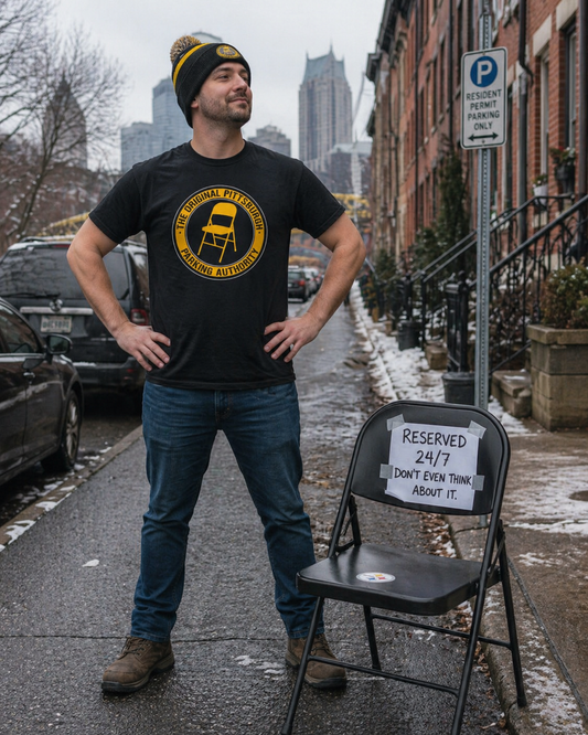 Original Pittsburgh Parking Authority T-Shirt | Folding Chair Parking Spot Saver | Pittsburgh Humor Jagoff Yinzer PGH Tee