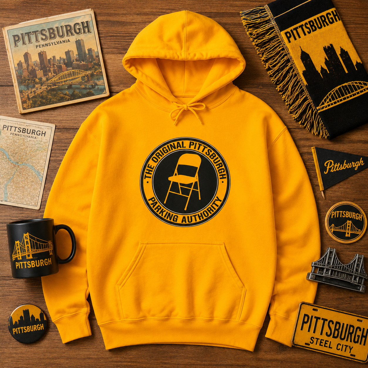 Pittsburgh Parking Chair Hoodie Original Pittsburgh Parking Authority Emblem | Funny Yinzer Pullover | Steel City Gift