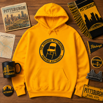 Pittsburgh Parking Chair Hoodie Original Pittsburgh Parking Authority Emblem | Funny Yinzer Pullover | Steel City Gift