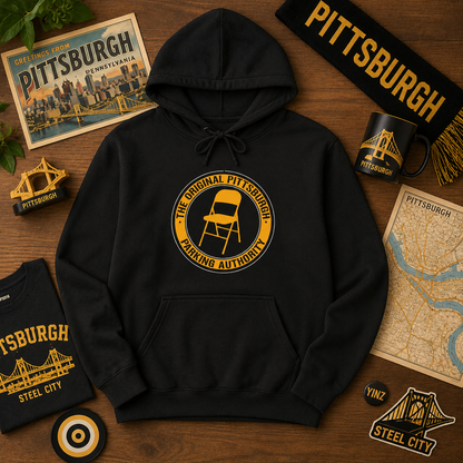 Pittsburgh Parking Chair Hoodie Original Pittsburgh Parking Authority Emblem | Funny Yinzer Pullover | Steel City Gift