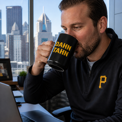 Pittsburghese DAHN TAHN Mug | Funny Pittsburgh Coffee Cup | Yinzer Gift | Black PGH Mug