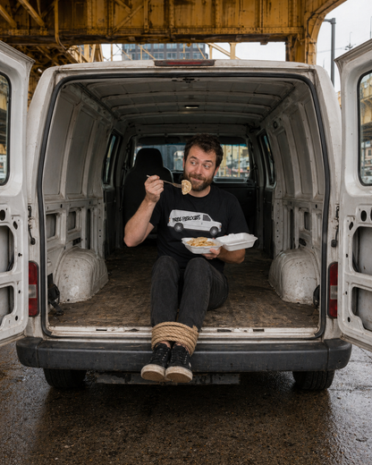Free Pierogies White Van T-Shirt | Pittsburgh Pierogi Humor Tee | Yinzer Joke PGH Shirt