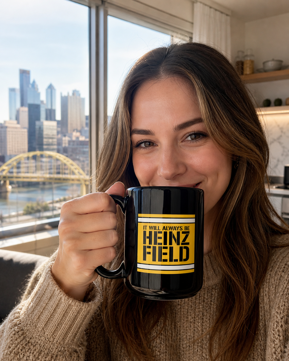 It Will Always Be Heinz Field 15 oz Coffee Mug | Pittsburgh Football Fan Mug | Yinzer Game Day Coffee Cup | Black and Gold Stadium Name Mug