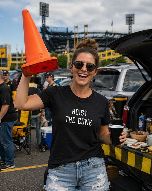 Hoist the Cone Womens Fitted TShirt, Lets Go Bucs Shirt, Pittsburgh Baseball Tee, Yinzer Game Day Shirt, Pirates Lucky Cone Soft Tee