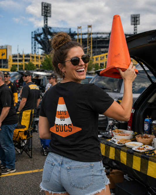 Hoist the Cone Womens Fitted TShirt, Lets Go Bucs Shirt, Pittsburgh Baseball Tee, Yinzer Game Day Shirt, Pirates Lucky Cone Soft Tee