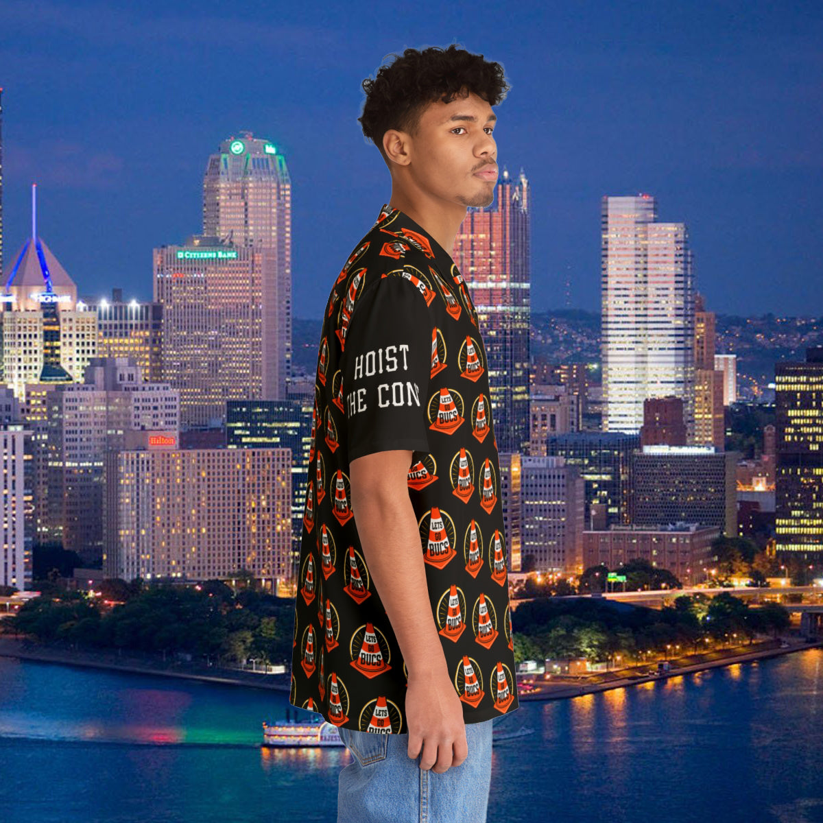Hoist The Cone Pittsburgh Pirates Hawaiian Shirt, Hoist the Cone Aloha Shirt, Lets Go Bucs Traffic Cone Button Up, Yinzer Baseball Fan Shirt