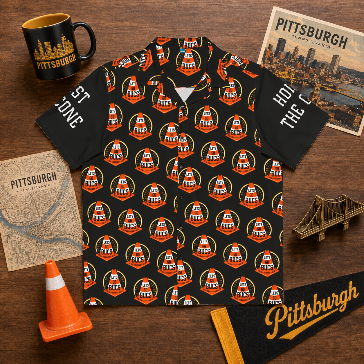 Hoist The Cone Pittsburgh Pirates Hawaiian Shirt, Hoist the Cone Aloha Shirt, Lets Go Bucs Traffic Cone Button Up, Yinzer Baseball Fan Shirt