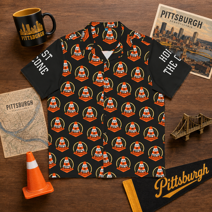 Hoist The Cone Pittsburgh Pirates Hawaiian Shirt, Hoist the Cone Aloha Shirt, Lets Go Bucs Traffic Cone Button Up, Yinzer Baseball Fan Shirt