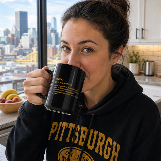 Jagoff Definition 15oz Coffee Mug | Pittsburghese Slang Mug | Yinzer Humor Cup | PGH Steel City Gift | Funny Pittsburgh Mug
