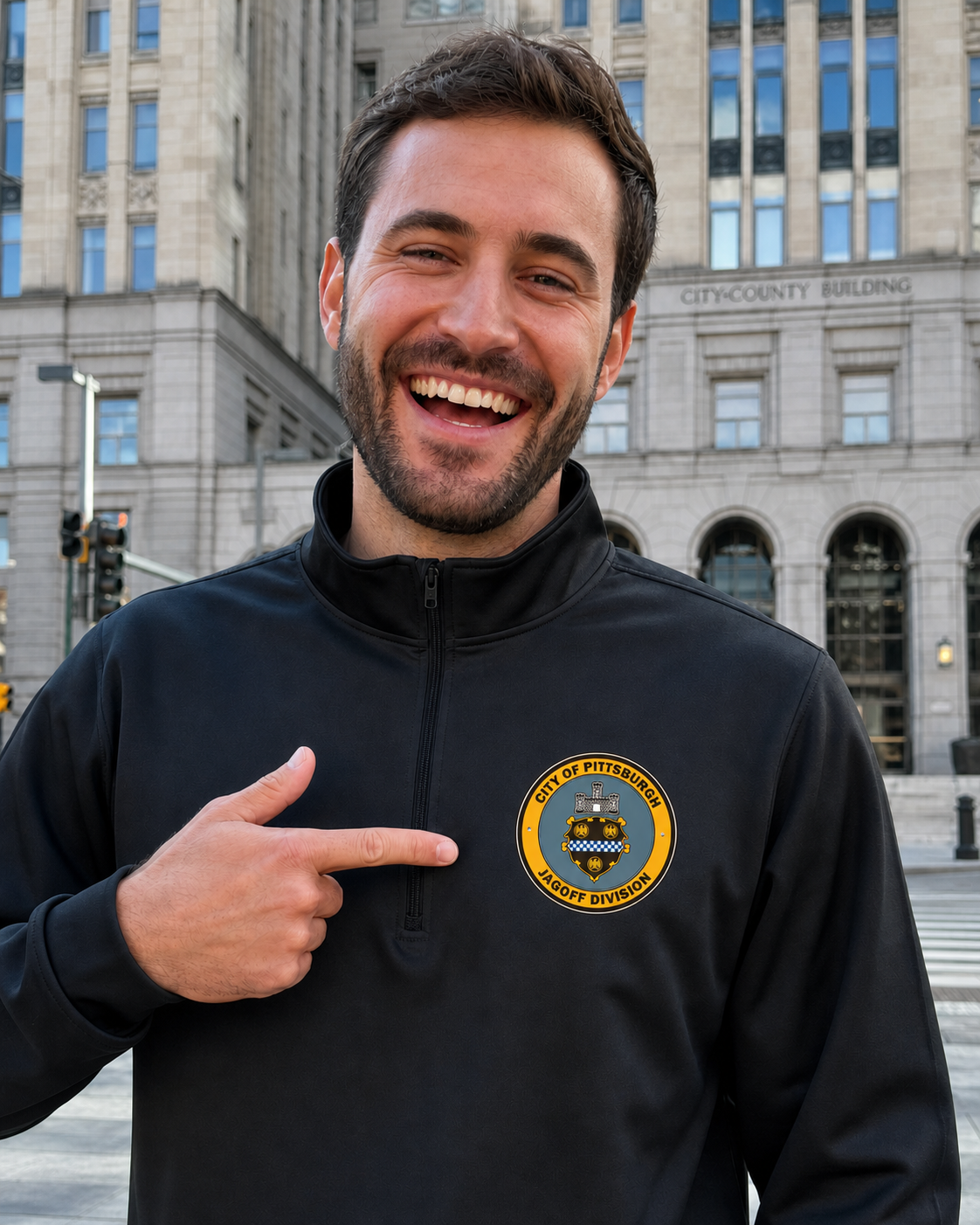 Jagoff Division 1/4 Zip Pullover City of Pittsburgh Emblem Left Chest | Funny PGH Quarter Zip | Steel City Gift | Yinzer Gear