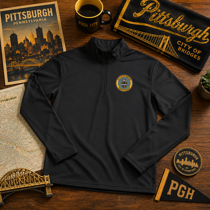 Jagoff Division 1/4 Zip Pullover City of Pittsburgh Emblem Left Chest | Funny PGH Quarter Zip | Steel City Gift | Yinzer Gear