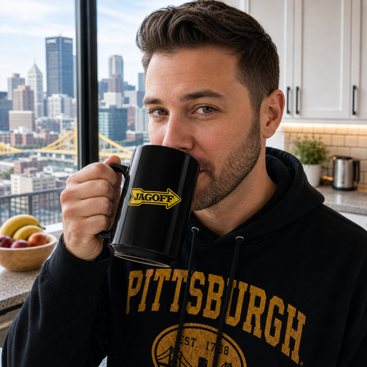 Jagoff Kennywood Sign Parody Mug 15oz | Black Coffee Mug | Funny Pittsburghese Cup | Yinzer Gift | Steel City Humor