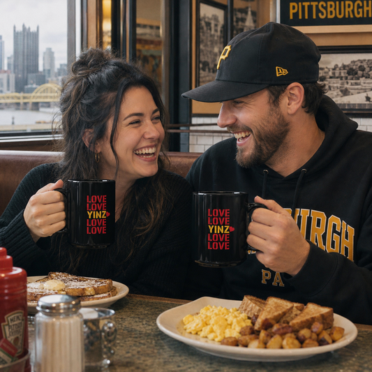 Love Yinz Coffee Mug | Pittsburgh Yinz Repeating Pattern Mug | Yinzer Romantic Gift | Cute PGH Couples Mug | 15oz Mug