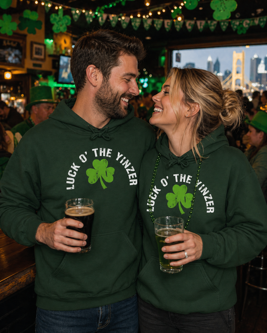 Luck O The Yinzer Hoodie Shamrock Pittsburghese Pullover | Funny St. Patricks Day Hoodie | Pittsburgh Irish Gift