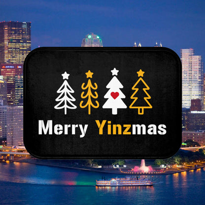 Merry Yinzmas Bath Mat, Pittsburgh Christmas Bathroom Decor, Stylized Tree Rug, Funny Yinzer Holiday Gift