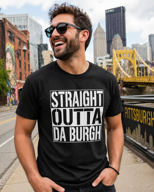 Straight Outta Da Burgh T-Shirt | Pittsburgh Parody Block Tee | Yinzer PGH Humor Shirt | Steel City Gift