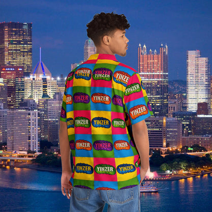 Yinzer Pickle Hawaiian Shirt, Pittsburgh Pop Art Button Up, Funny Pittsburghese Vacation Shirt, Pickle Pattern Party Top