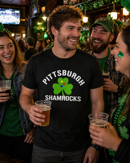 Pittsburgh Shamrocks T-Shirt Shamrock + Steel Stars Graphic Tee | Irish PGH Shirt | St. Patricks Day Pittsburgh Tee | Yinzer Gift