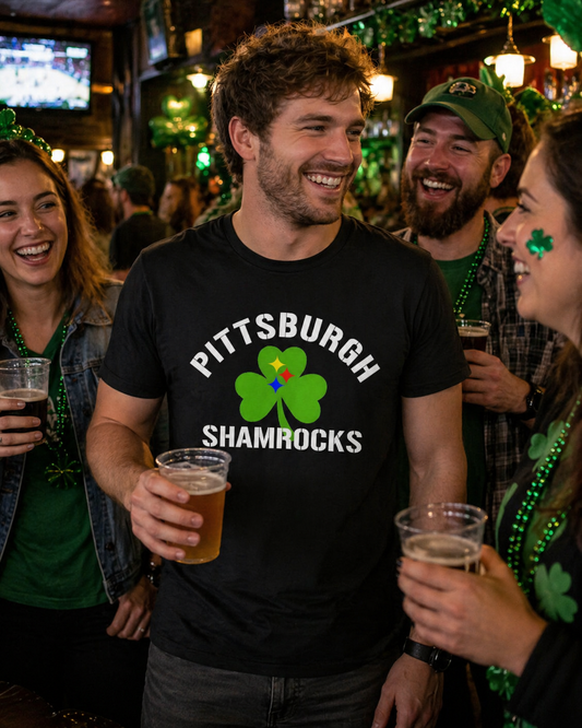 Pittsburgh Shamrocks T-Shirt Shamrock + Steel Stars Graphic Tee | Irish PGH Shirt | St. Patricks Day Pittsburgh Tee | Yinzer Gift