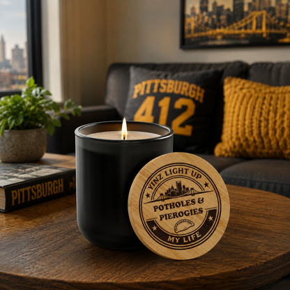 Potholes and Pierogies Candle, Funny Pittsburgh Gift, 14oz Soy Candle, Yinzer Gift, Pittsburghese Home Decor, Conversation Starter Candle