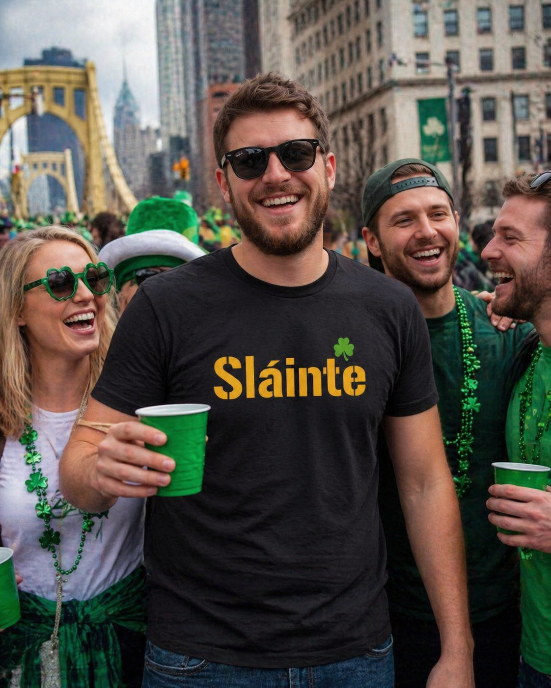 Sláinte Shamrock Pittsburgh Style T-Shirt | Yinzer Irish Pride Tee | Black & Gold Game Day Vibe Shirt | St Patricks Day Pittsburgh Gift