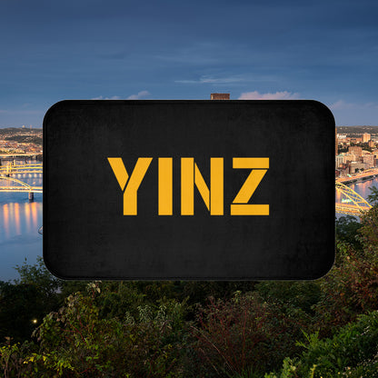 YINZ Bath Mat, Pittsburghese Bathroom Rug, Black and Gold Yinzer Decor, Pittsburgh Bathroom Mat, Funny Pittsburgh Housewarming Gift