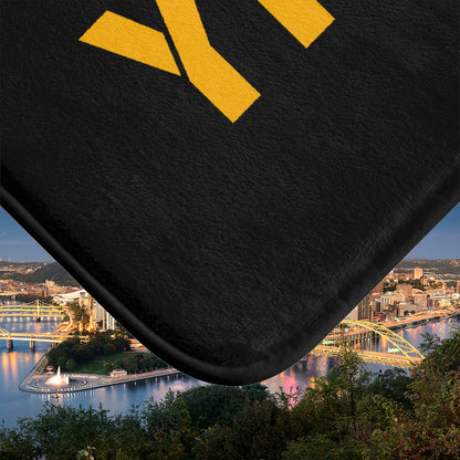 YINZ Bath Mat, Pittsburghese Bathroom Rug, Black and Gold Yinzer Decor, Pittsburgh Bathroom Mat, Funny Pittsburgh Housewarming Gift