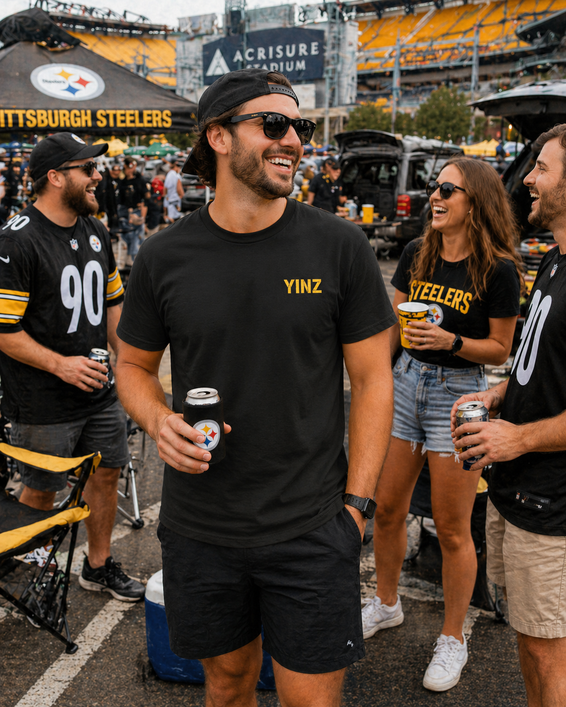Black Embroidered T-Shirt YINZ in Gold Thread (Left Chest) | Pittsburghese Yinzer Tee | Steel City Pride