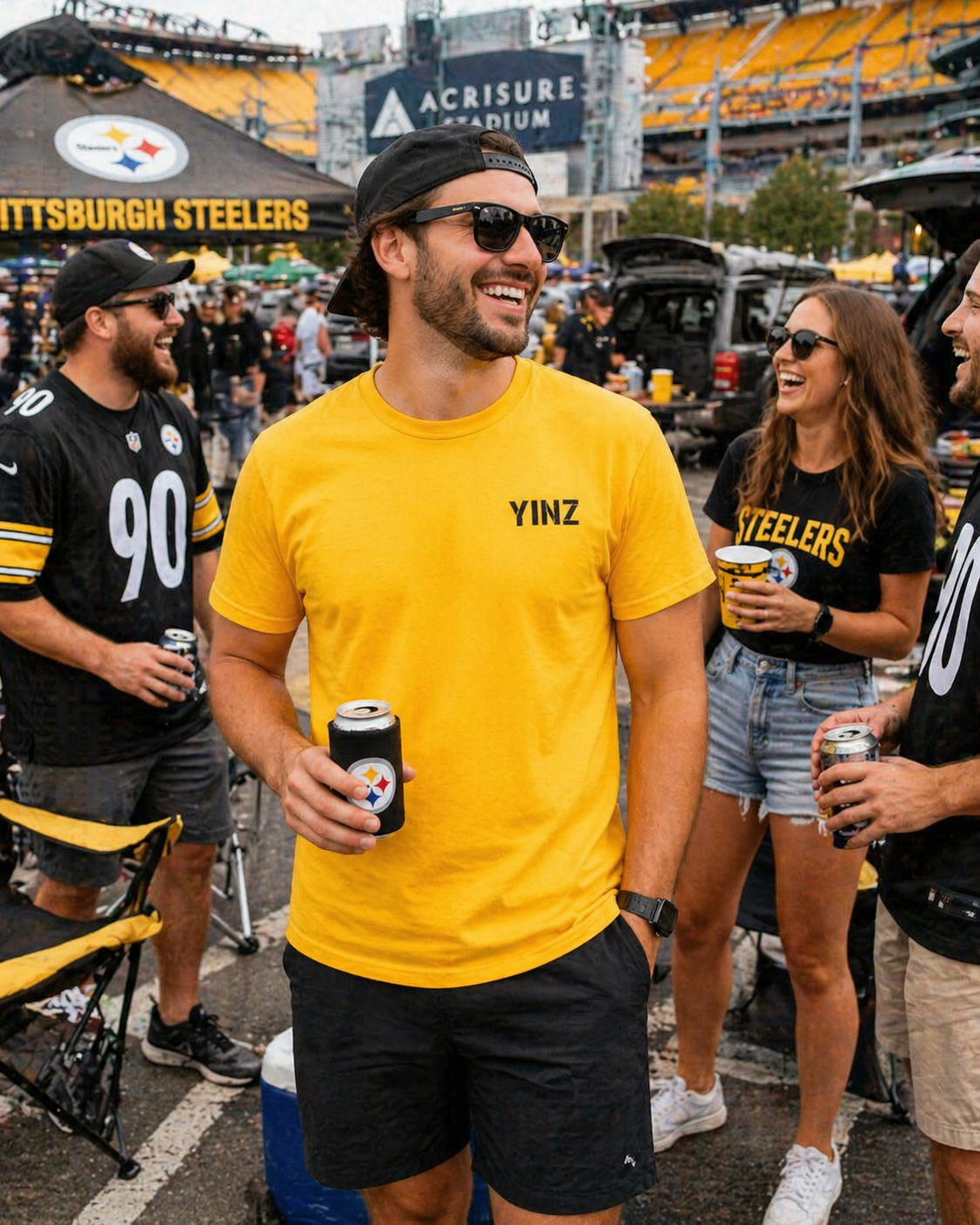 Steeler Gold Embroidered T-Shirt YINZ in Black Thread (Left Chest) | Pittsburghese Yinzer Tee | Steel City Pride
