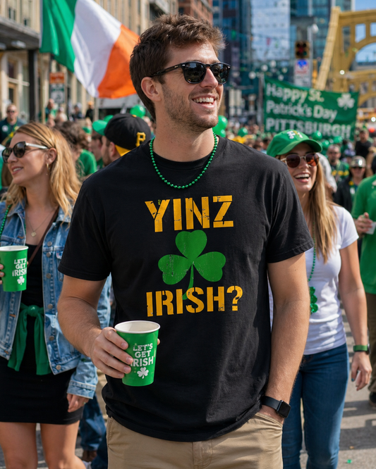 Yinz Irish T-Shirt Pittsburghese Shamrock Tee | Funny St. Patricks Day Shirt | Yinzer Irish Shirt | PGH Gift