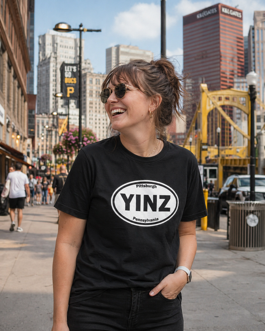YINZ T-Shirt Pittsburghese Oval Front Graphic | Yinzer Shirt | Steel City Tee | Pittsburgh Pride | Pennsylvania Gift