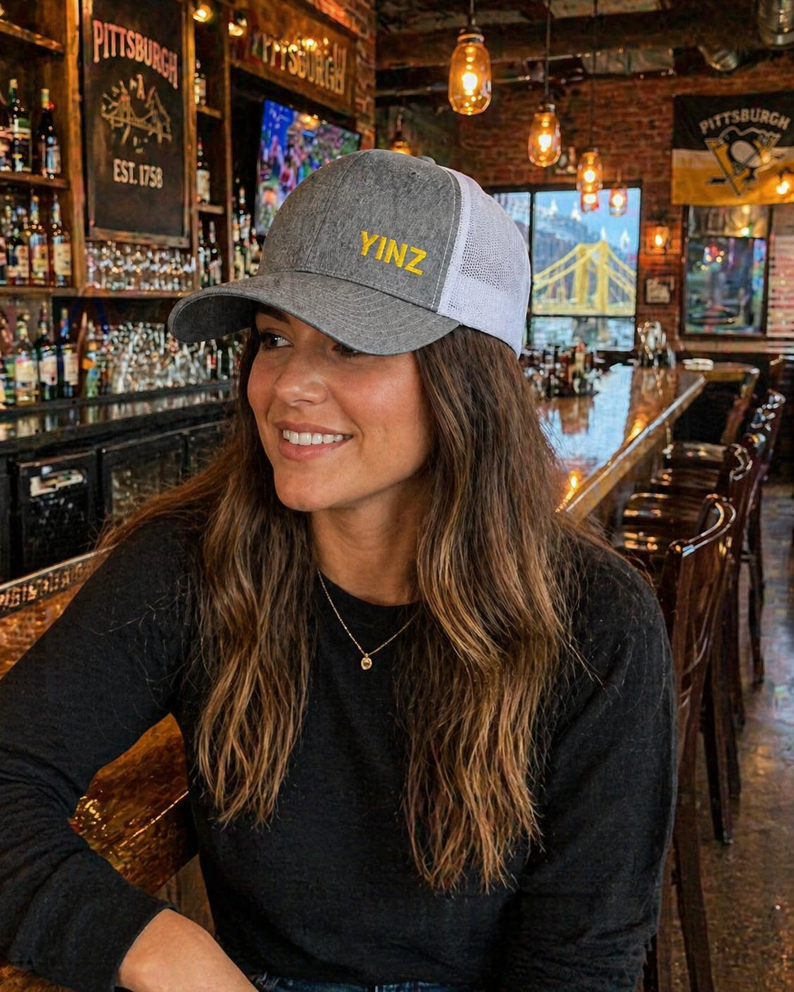 YIINZ Trucker Hat Embroidered | Pittsburghese Snapback Cap | Yinzer Humor | Black & Gold Style | PGH Gift