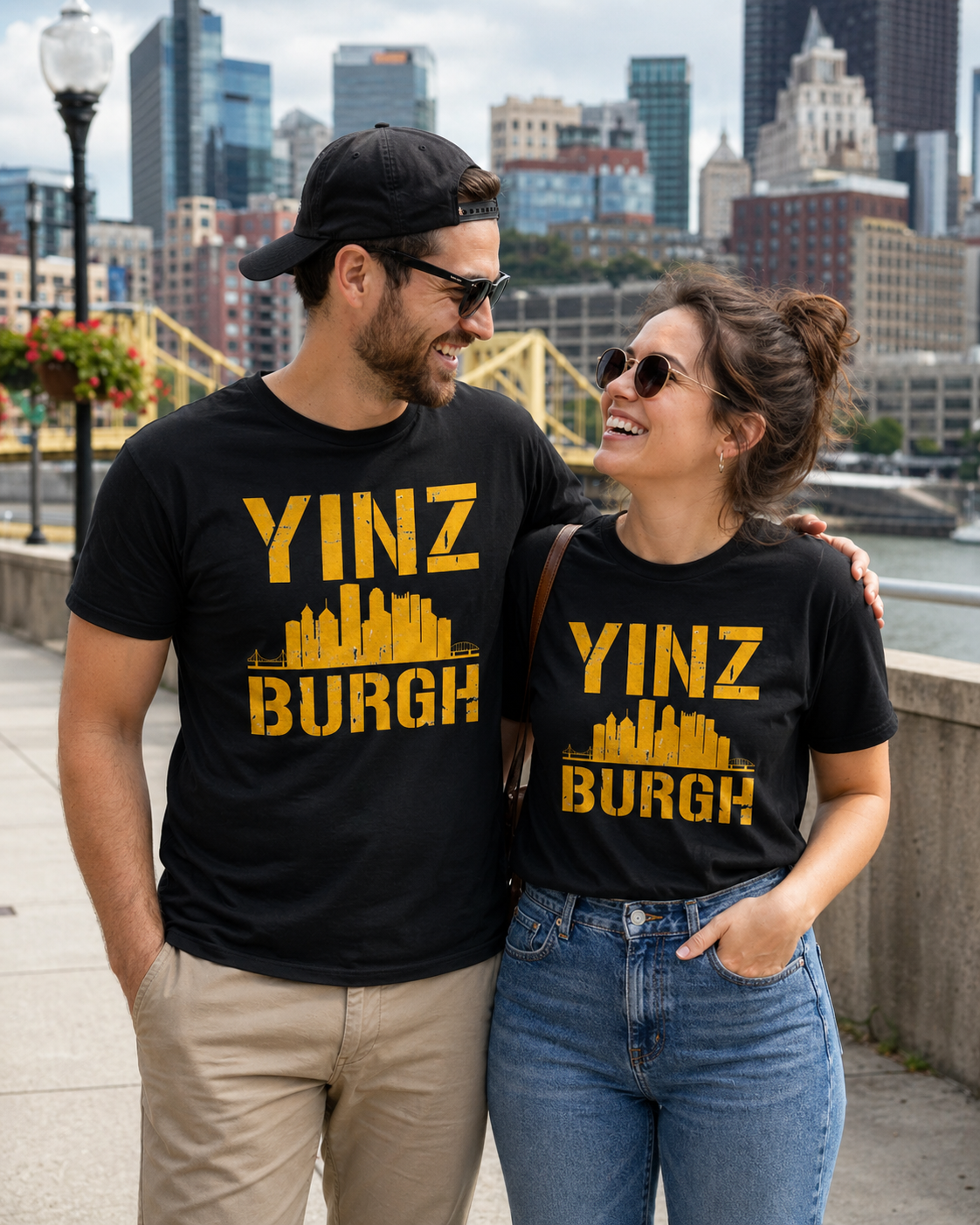 YINZ BURGH Pittsburgh Skyline T-Shirt | Steel City Yinzer Graphic Tee | PGH Downtown Outline Shirt
