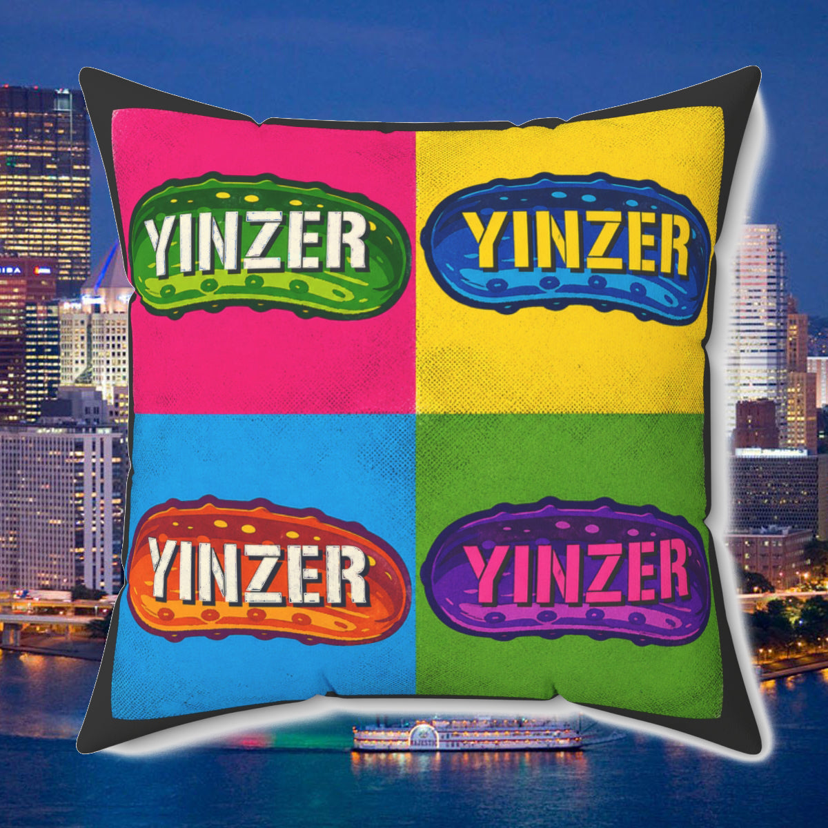 Yinzer Pickle Pop Art Throw Pillow, Pittsburgh Pickle Pillow, Funny Yinzer Decor, Pittsburghese Accent Pillow, Colorful Pickle Lover Gift